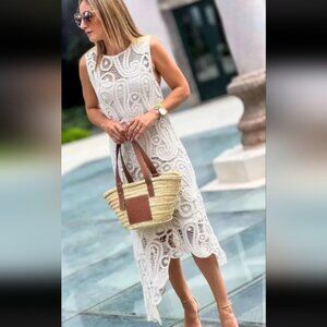 Elegant White Crochet Asymethric Dress.